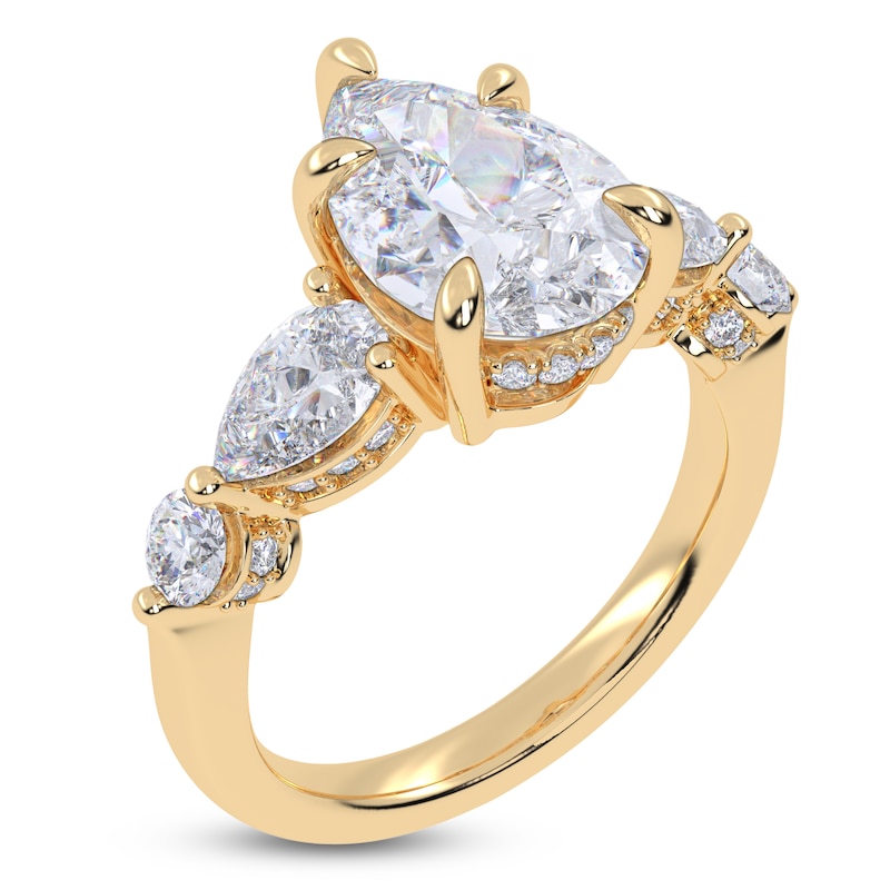 Main Image 2 of Pear-Shaped Lab-Grown Diamond Five-Stone Engagement Ring 4 ct tw 14K Yellow Gold