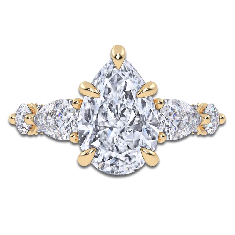 Main Image 3 of Pear-Shaped Lab-Grown Diamond Five-Stone Engagement Ring 4 ct tw 14K Yellow Gold