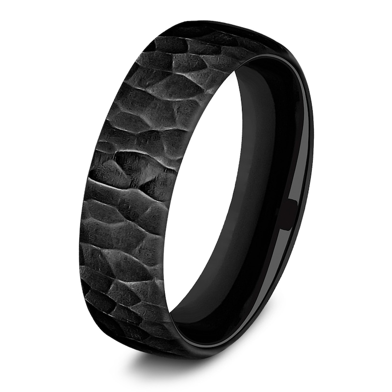 Main Image 2 of Men's Hammered Comfort-Fit Wedding Band Black Titanium 6.5mm