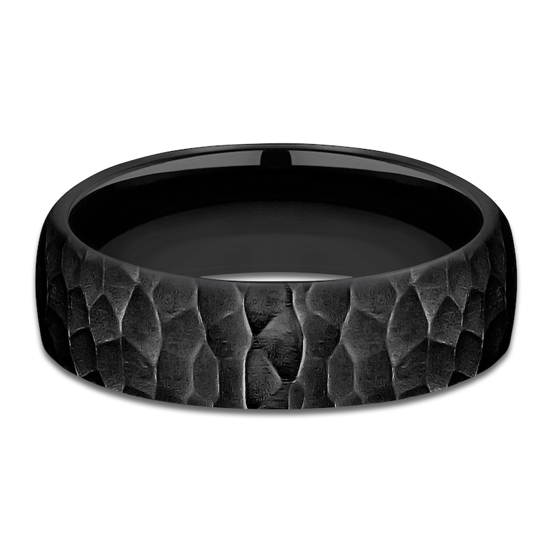 Main Image 3 of Men's Hammered Comfort-Fit Wedding Band Black Titanium 6.5mm