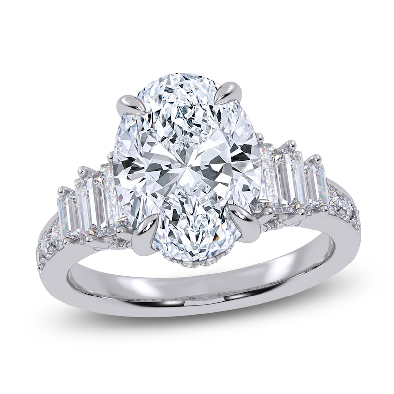 Main Image 1 of Oval-Cut Lab-Grown Diamond Hidden Halo Engagement Ring 4 ct tw 14K White Gold