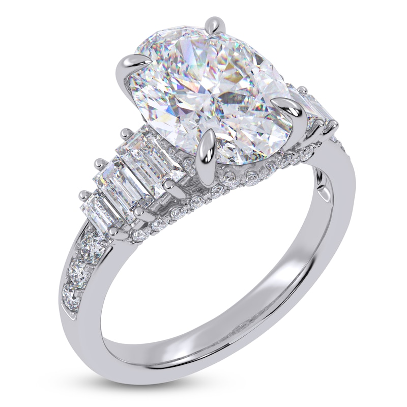 Main Image 2 of Oval-Cut Lab-Grown Diamond Hidden Halo Engagement Ring 4 ct tw 14K White Gold