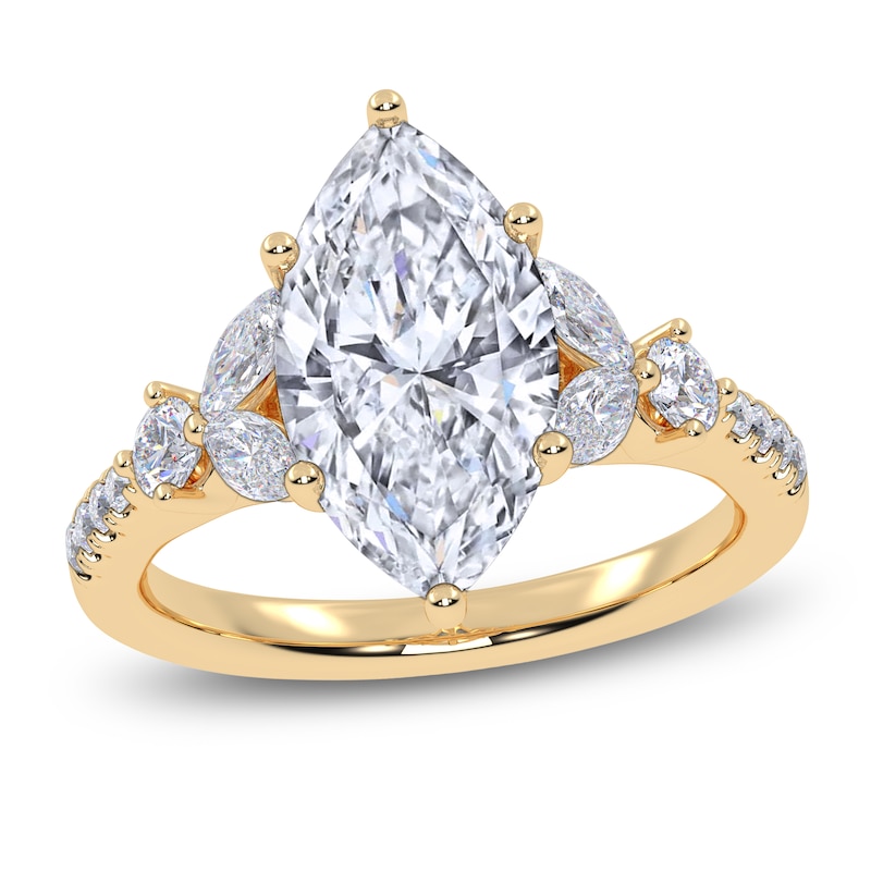 Main Image 1 of Marquise-Cut Lab-Grown Diamond Floral Engagement Ring 2-1/2 ct tw 14K Yellow Gold