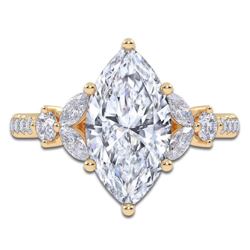 Main Image 3 of Marquise-Cut Lab-Grown Diamond Floral Engagement Ring 2-1/2 ct tw 14K Yellow Gold