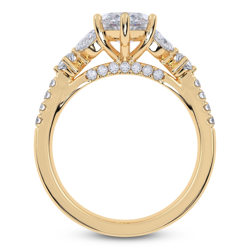 Main Image 4 of Marquise-Cut Lab-Grown Diamond Floral Engagement Ring 2-1/2 ct tw 14K Yellow Gold