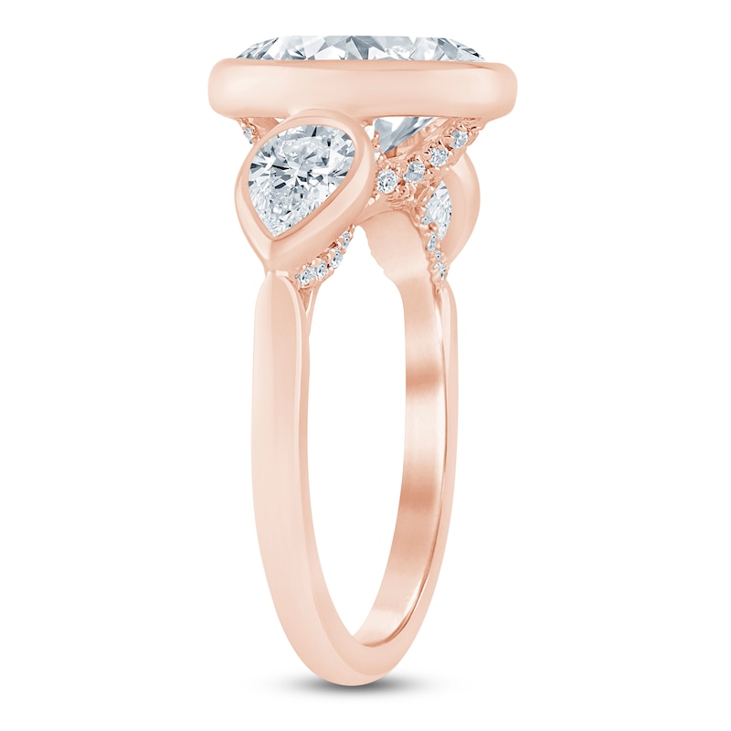 Main Image 2 of Oval-Cut & Pear-Shaped Lab-Grown Diamond Bezel-Set Three-Stone Engagement Ring 4 ct tw 14K Rose Gold