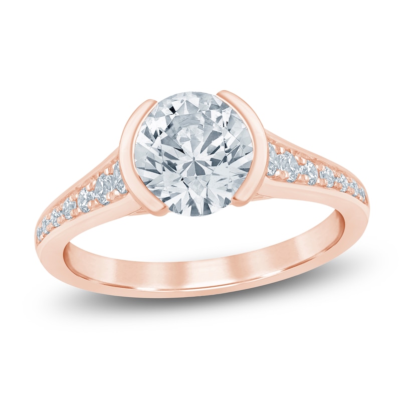 Main Image 1 of Round-Cut Lab-Grown Diamond Half-Bezel Engagement Ring 2-1/3 ct tw 14K Rose Gold