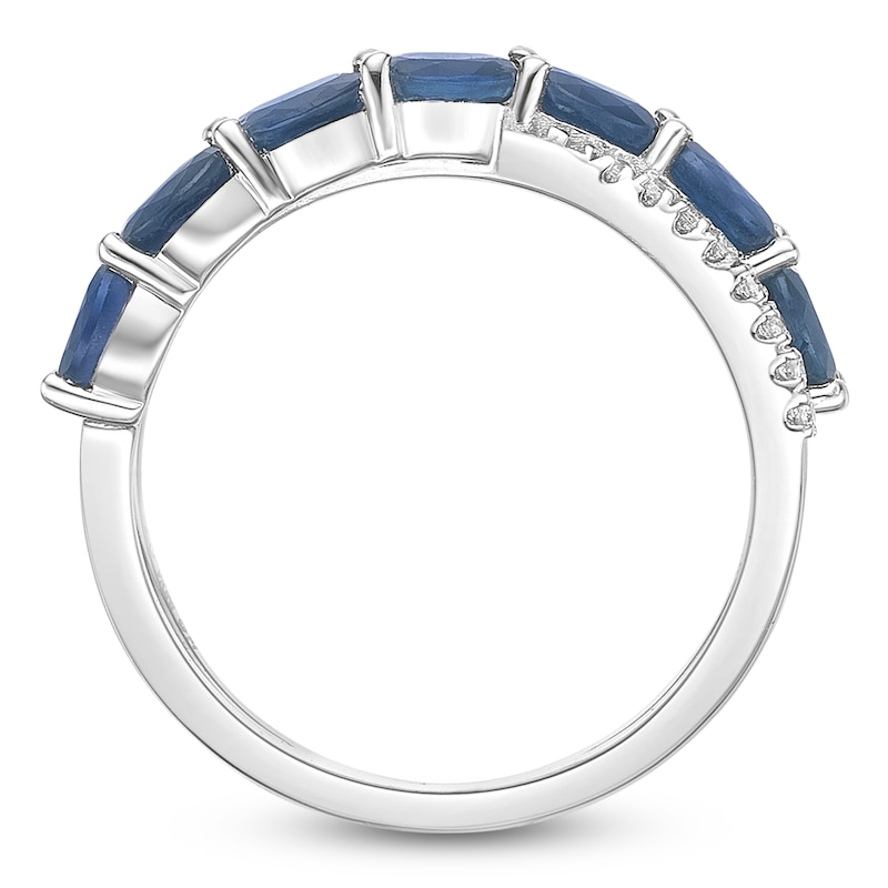 Main Image 4 of Oval-Cut Natural Blue Sapphire & Diamond Crossover Ring 1/10 ct tw 10K White Gold