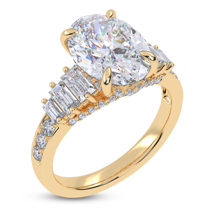 Main Image 2 of Oval-Cut Lab-Grown Diamond Hidden Halo Engagement Ring 4 ct tw 14K Yellow Gold