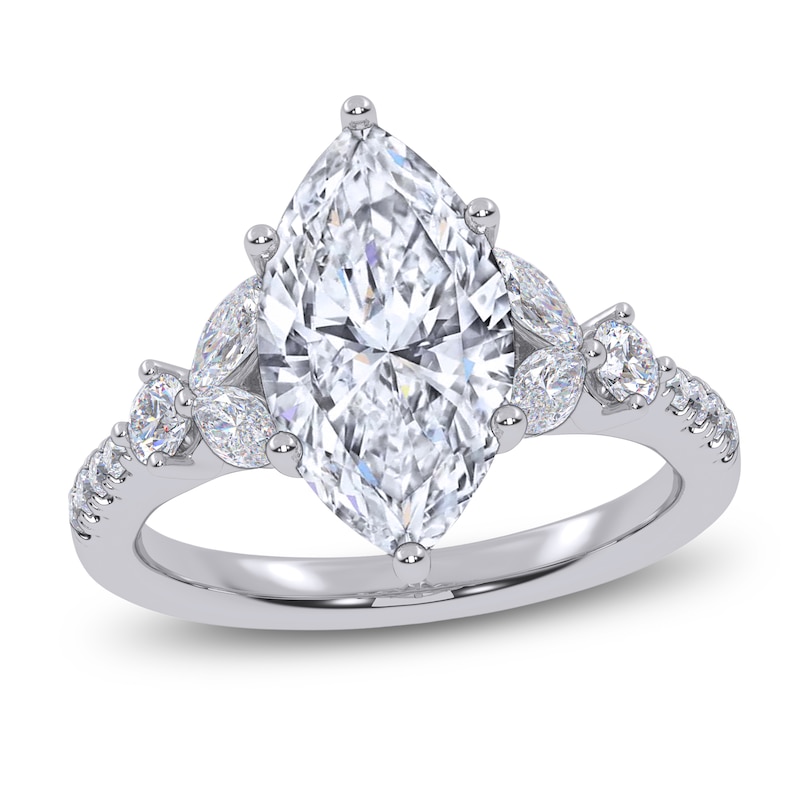Main Image 1 of Marquise-Cut Lab-Grown Diamond Floral Engagement Ring 2-1/2 ct tw 14K White Gold