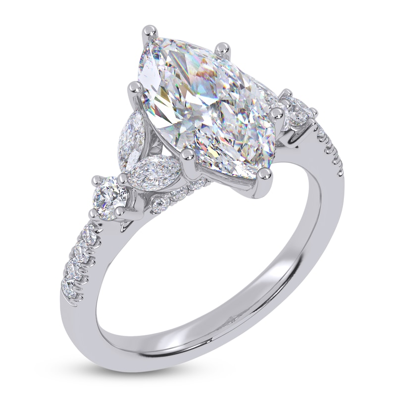 Main Image 2 of Marquise-Cut Lab-Grown Diamond Floral Engagement Ring 2-1/2 ct tw 14K White Gold
