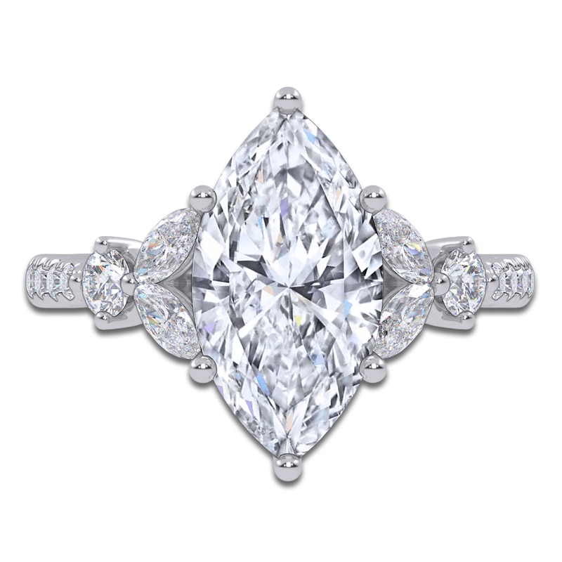 Main Image 3 of Marquise-Cut Lab-Grown Diamond Floral Engagement Ring 2-1/2 ct tw 14K White Gold