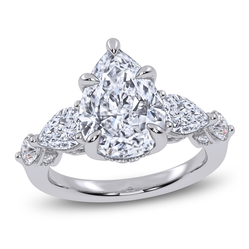 Main Image 1 of Pear-Shaped Lab-Grown Diamond Five-Stone Engagement Ring 4 ct tw 14K White Gold