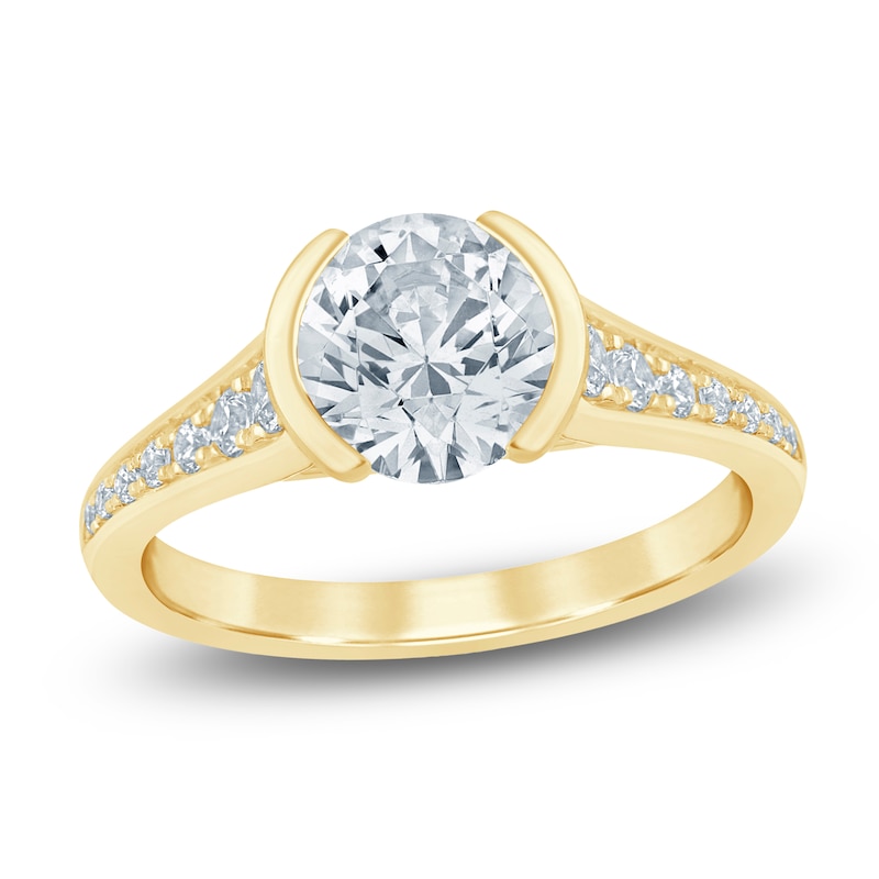 Main Image 1 of Round-Cut Lab-Grown Diamond Half-Bezel Engagement Ring 2-1/3 ct tw 14K Yellow Gold