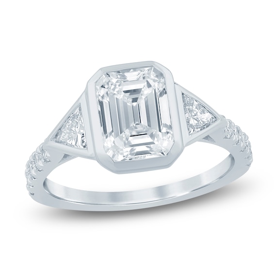 Lab-Grown Diamond Emerald-Cut & Trillion-Cut Bezel-Set Three-Stone Engagement Ring 2-7/8 ct tw 14K White Gold