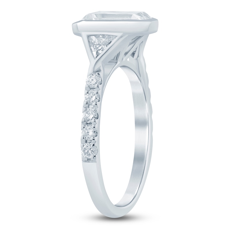 Main Image 2 of Emerald-Cut & Trillion-Cut Bezel-Set Three-Stone Engagement Ring 2-7/8 ct tw 14K White Gold