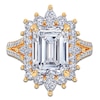 Thumbnail Image 3 of Emerald-Cut Lab-Grown Diamond Starburst Halo Engagement Ring 6 ct tw 14K Yellow Gold