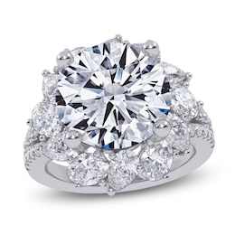 Round-Cut Lab-Grown Diamond Flower Halo Engagement Ring 6-3/4 ct tw 14K White Gold