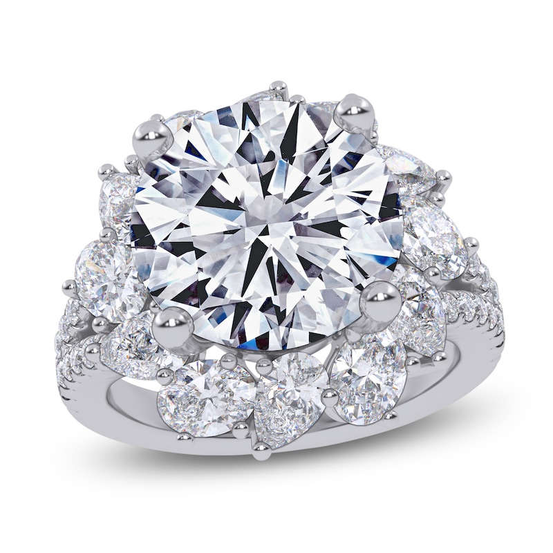 Main Image 1 of Round-Cut Lab-Grown Diamond Flower Halo Engagement Ring 6-3/4 ct tw 14K White Gold