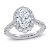 Thumbnail Image 1 of Oval-Cut Lab-Grown Diamond Scalloped Halo Engagement Ring 2-3/4 ct tw 14K White Gold