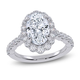 Oval-Cut Lab-Grown Diamond Scalloped Halo Engagement Ring 2-3/4 ct tw 14K White Gold