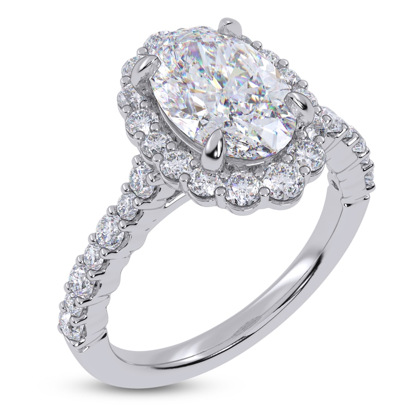 Main Image 2 of Oval-Cut Lab-Grown Diamond Scalloped Halo Engagement Ring 2-3/4 ct tw 14K White Gold
