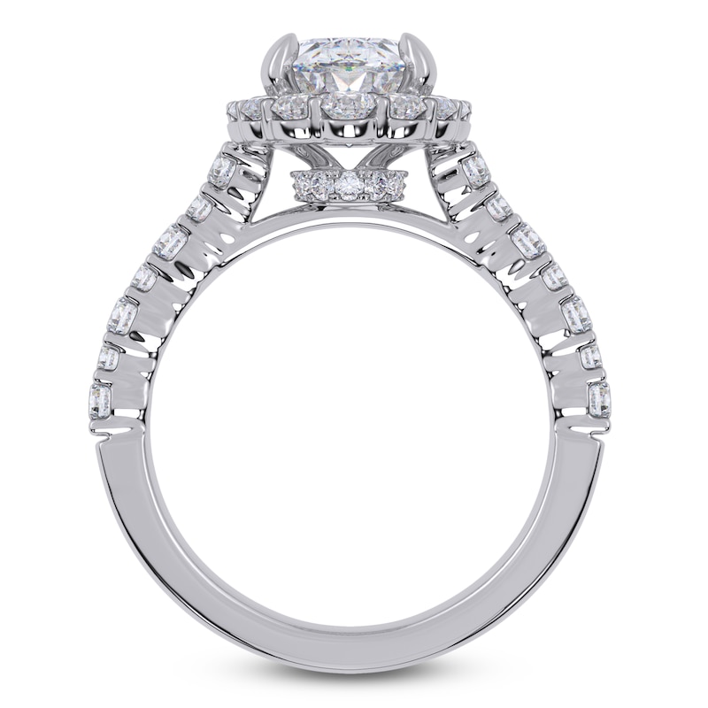 Main Image 4 of Oval-Cut Lab-Grown Diamond Scalloped Halo Engagement Ring 2-3/4 ct tw 14K White Gold