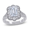 Thumbnail Image 1 of Emerald-Cut Lab-Grown Diamond Scalloped Halo Engagement Ring 2-1/2 ct tw 14K White Gold