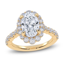 Oval-Cut Lab-Grown Diamond Scalloped Halo Engagement Ring 2-3/4 ct tw 14K Yellow Gold