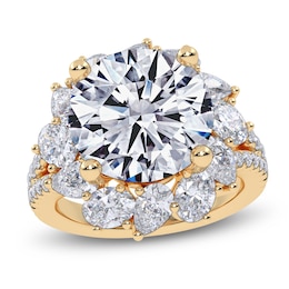 Round-Cut Lab-Grown Diamond Flower Halo Engagement Ring 6-3/4 ct tw 14K Yellow Gold