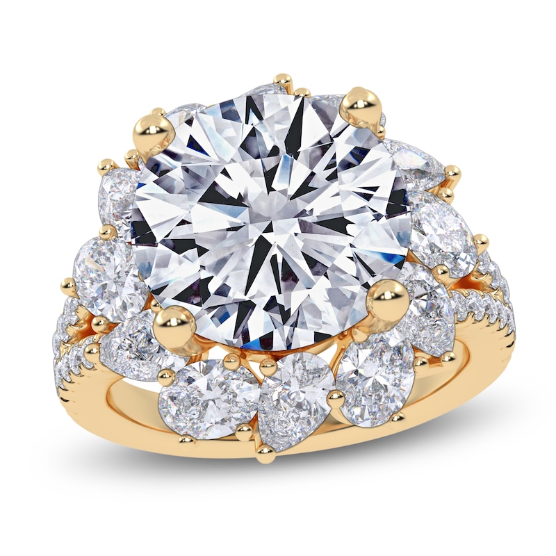 Main Image 1 of Round-Cut Lab-Grown Diamond Flower Halo Engagement Ring 6-3/4 ct tw 14K Yellow Gold