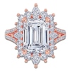 Thumbnail Image 3 of Emerald-Cut Lab-Grown Diamond Starburst Halo Engagement Ring 6 ct tw 14K Rose Gold