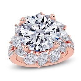 Round-Cut Lab-Grown Diamond Flower Halo Engagement Ring 6-3/4 ct tw 14K Rose Gold