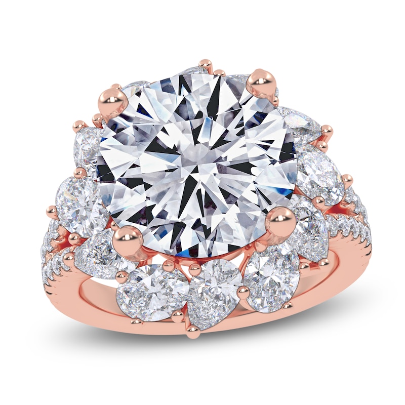 Main Image 1 of Round-Cut Lab-Grown Diamond Flower Halo Engagement Ring 6-3/4 ct tw 14K Rose Gold