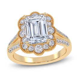 Emerald-Cut Lab-Grown Diamond Scalloped Halo Engagement Ring 2-1/2 ct tw 14K Yellow Gold