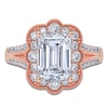 Thumbnail Image 3 of Emerald-Cut Lab-Grown Diamond Scalloped Halo Engagement Ring 2-1/2 ct tw 14K Rose Gold