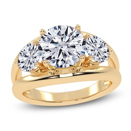 Round Lab-Grown Diamond Three-Stone Engagement Ring 3 ct tw 14K Yellow Gold