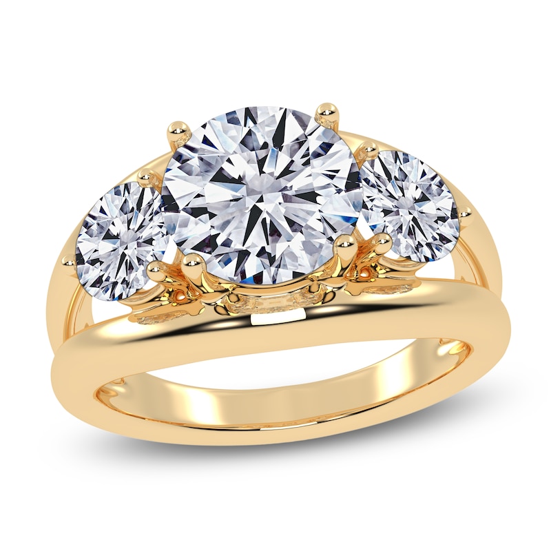 Main Image 1 of Round Lab-Grown Diamond Three-Stone Engagement Ring 3 ct tw 14K Yellow Gold