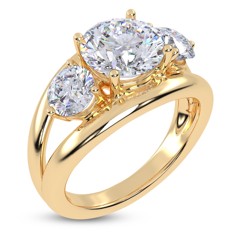 Main Image 2 of Round Lab-Grown Diamond Three-Stone Engagement Ring 3 ct tw 14K Yellow Gold