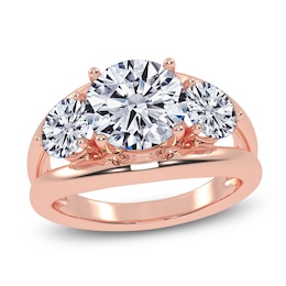 Round Lab-Grown Diamond Three-Stone Engagement Ring 3 ct tw 14K Rose Gold