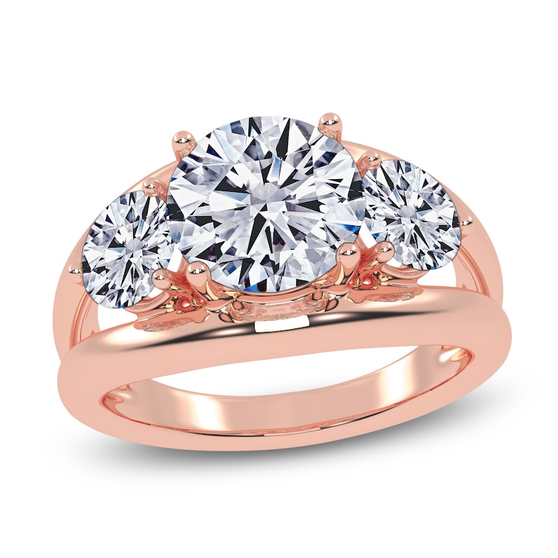 Main Image 1 of Round Lab-Grown Diamond Three-Stone Engagement Ring 3 ct tw 14K Rose Gold
