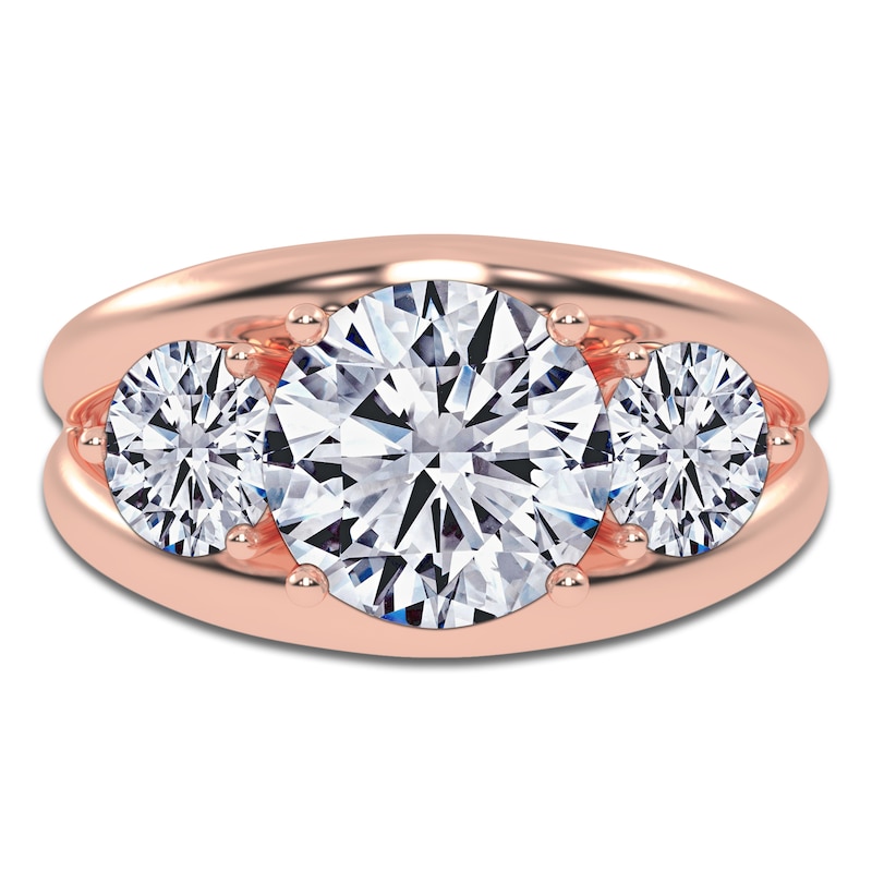 Main Image 3 of Round Lab-Grown Diamond Three-Stone Engagement Ring 3 ct tw 14K Rose Gold