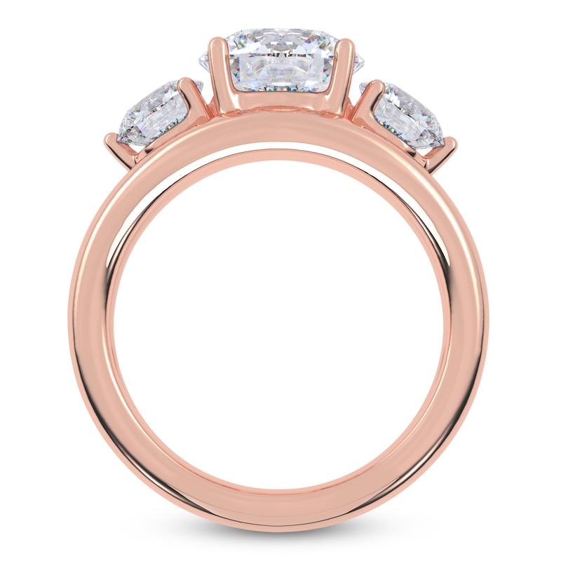 Main Image 4 of Round Lab-Grown Diamond Three-Stone Engagement Ring 3 ct tw 14K Rose Gold