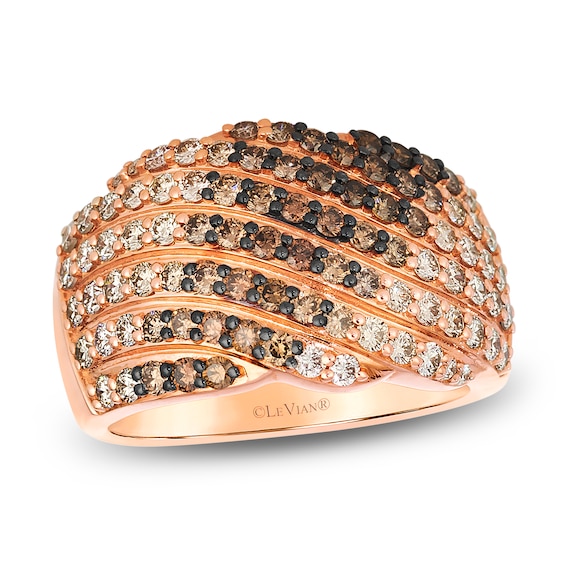 Le Vian Chocolate Ombré Diamond Multi-Row Ring 1-5/8 ct tw 14K Strawberry Gold
