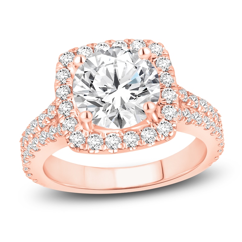 Main Image 1 of Round-Cut Lab-Grown Diamond Halo Engagement Ring 4-1/4 ct tw 14K Rose Gold