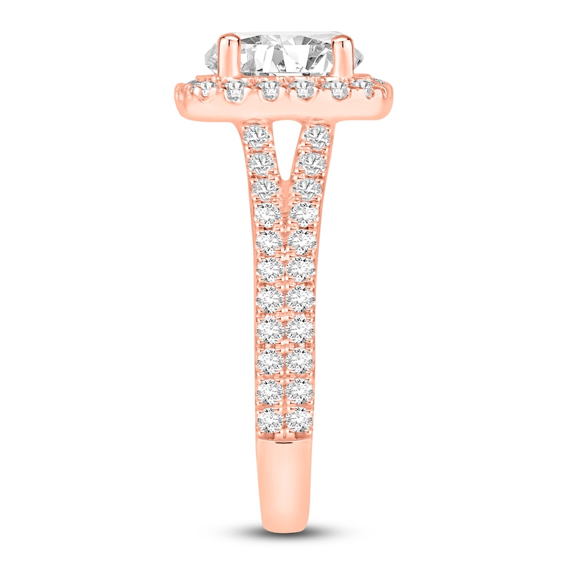 Main Image 3 of Round-Cut Lab-Grown Diamond Halo Engagement Ring 4-1/4 ct tw 14K Rose Gold