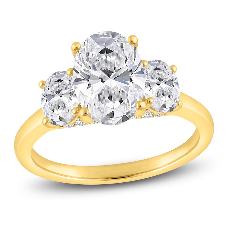 Main Image 1 of Oval-Cut Lab-Grown Diamond Three-Stone Engagement Ring 3 ct tw 14K Yellow Gold