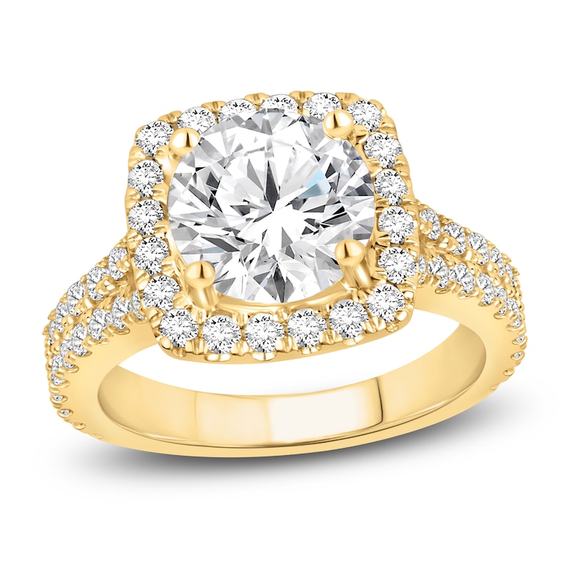 Main Image 1 of Round-Cut Lab-Grown Diamond Halo Engagement Ring 4-1/4 ct tw 14K Yellow Gold