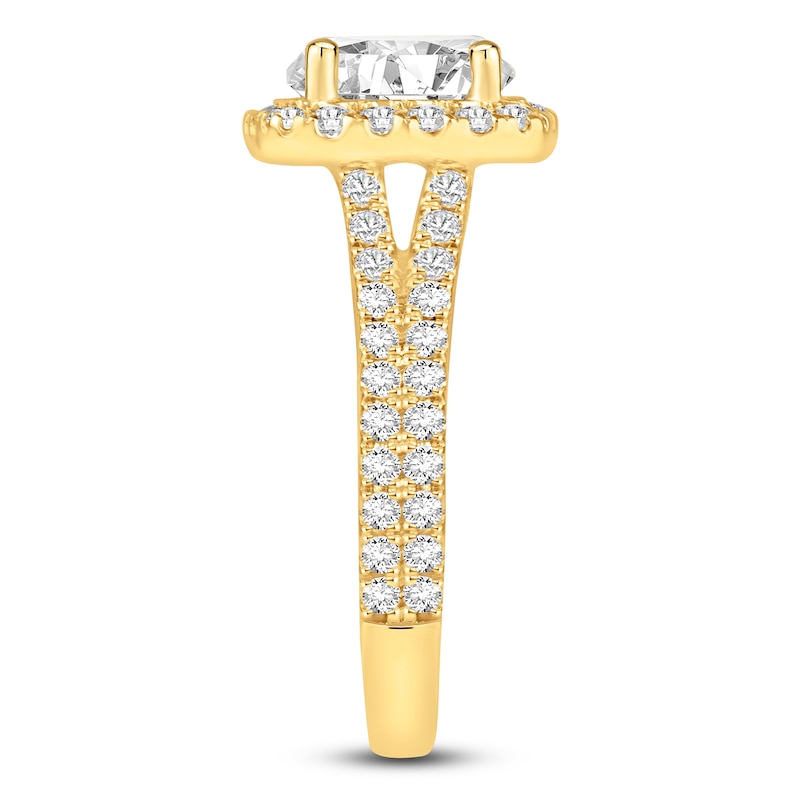 Main Image 3 of Round-Cut Lab-Grown Diamond Halo Engagement Ring 4-1/4 ct tw 14K Yellow Gold