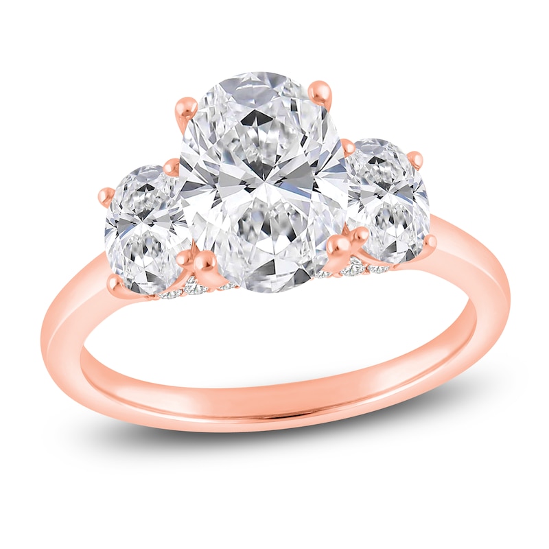 Main Image 1 of Oval-Cut Lab-Grown Diamond Three-Stone Engagement Ring 3 ct tw 14K Rose Gold